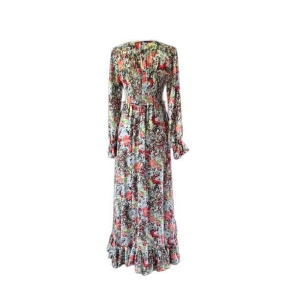 Cinq à Sept NWT Leigh Floral Print Ruffle Maxi Dress Size 4 Smocked Slit Sleeve - Picture 13 of 14